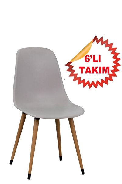 Estelia Estelia Abant Sandalye Gri Ahşap Naturel Ayaklı 6’lı Takım