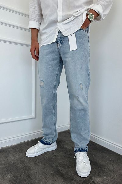 MADZEYMODA Μπλε τζιν τζιν - ανδρικό, σκισμένο λεπτομέρεια, φόρμα Baagy