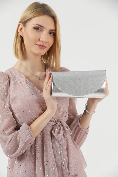 efnanstore Ασημί Glitter Βραδινή Τσάντα Φόρεμα Portfolio Clutch Bag
