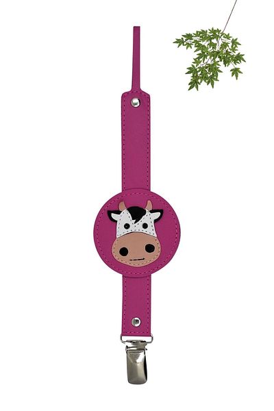 MODAPATİK Fuchsia Genuine Leather Cow Pacifier Strap
