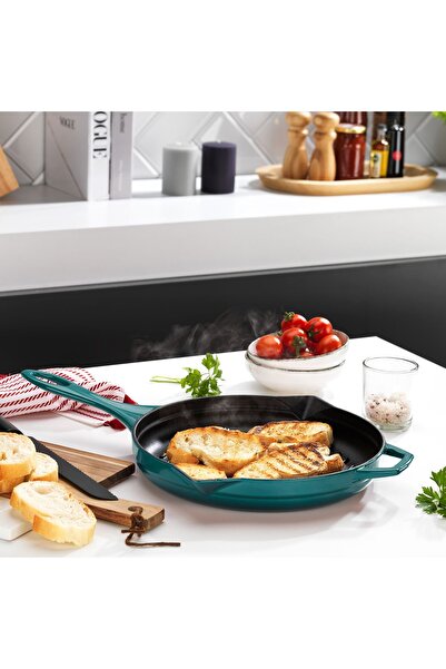 Schafer Guss Chef Döküm Yuvarlak Grill Tava 28cm-turkuaz