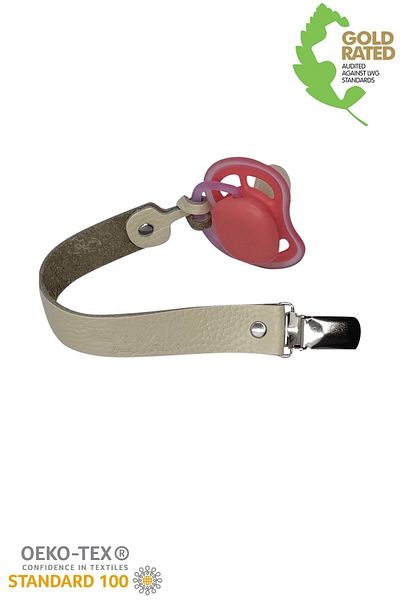 JMB Just My Baby Genuine Leather 3-Piece Pacifier Strap - Lilac Orange Powder