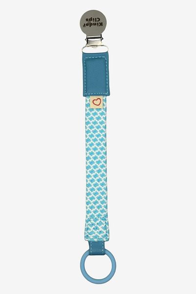Kinder Clips Blue Pacifier Hanger - Washable and Stainless Steel Clip - Cotton Weave - Stainless Steel Clip - O Ring