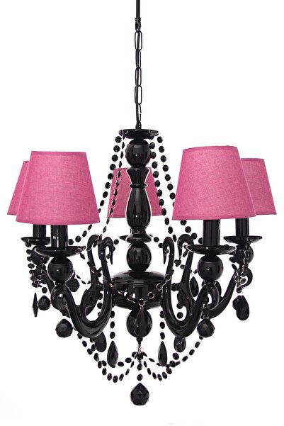 Umur Aydınlatma Bella Retro 5'li Siyah Fuşya Şapkalı Sarkıt Avize