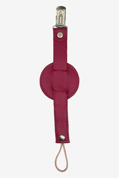 JMB Just My Baby Claret Red Reversible Leather Pacifier Strap - Heart Figure
