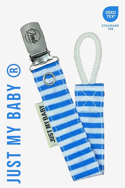 JMB Just My Baby 3-Piece Pacifier Strap - Blue/Pink/Coffee, Plain Striped, Washable Cotton