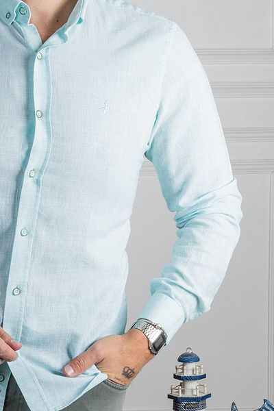 Sarar Πράσινο λινό πουκάμισο Slim Fit - Saris Goias, πέτο με κουμπιά