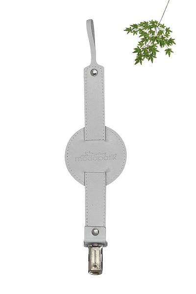 MODAPATİK Genuine Leather Pacifier Strap White Bow Tie