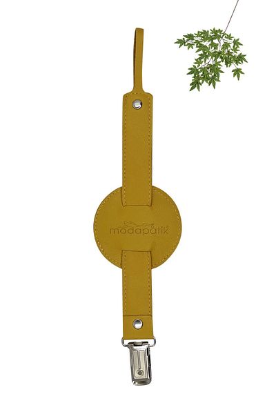 MODAPATİK Genuine Leather Pacifier Strap Yellow Mushroom