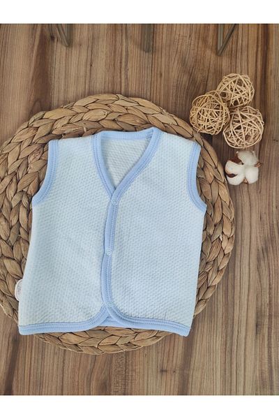 Bebella Blue-White Sleeveless Quilted Baby Vest - 100% Cotton, for Baby Girl and Boy, Seasonal with Snap Fasteners