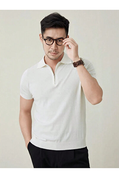Tarz Cool Ανδρικό πλεκτό μπλουζάκι με φερμουάρ Polo λαιμόκοψη