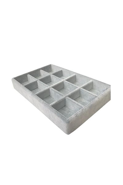 ÖZER KUTU Organizer Gray Suede Plate Necklace & Ring Organizer And Glasses (12 Compartments) 14x22 Cm
