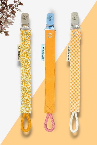 JMB Just My Baby 3-Piece Orange/Yellow Floral Pacifier Strap - Washable - Cotton