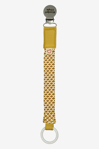 Kinder Clips Yellow Pacifier Hanger - Stainless Steel Clip - Washable Cotton Weave - Stainless Steel Clip - O Ring