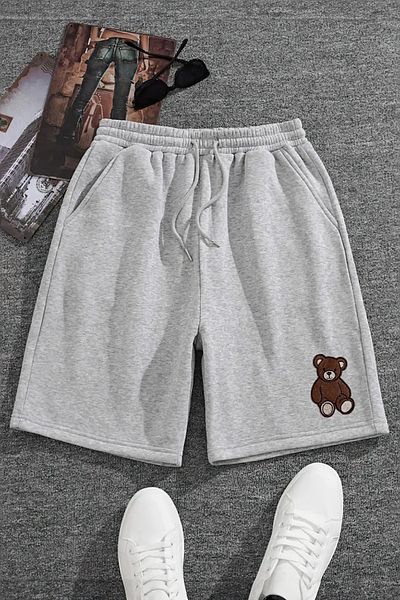 Harmandar Teddy Bear Printed Grey Single Pocket Γυναικείο/Ανδρικό σορτς