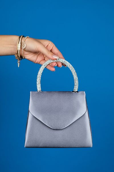 LuviShoes Geantă de mână de damă MONAKO Gri Satin Stone