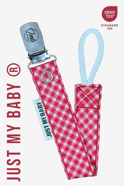JMB Just My Baby 3-Piece Red Checked/Red/Cherry Patterned Washable Cotton Pacifier Strap