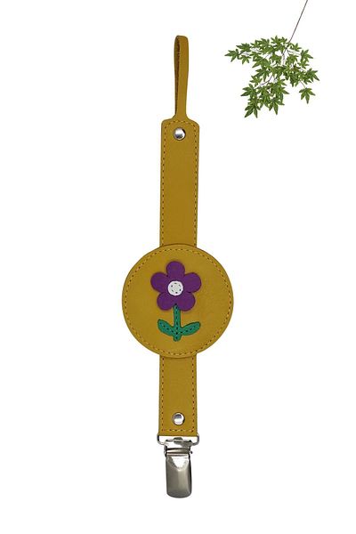 MODAPATİK Genuine Leather Pacifier Strap Yellow Flower