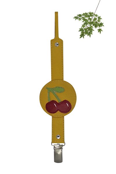 MODAPATİK Genuine Leather Pacifier Strap Yellow Cherry