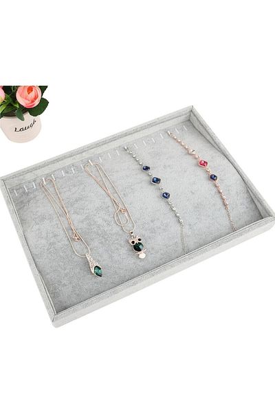 ÖZER KUTU Chain & Bracelet Jewelry Tray Gray Suede