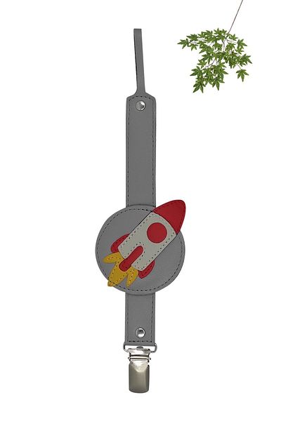 MODAPATİK Genuine Leather Pacifier Strap Gray Rocket