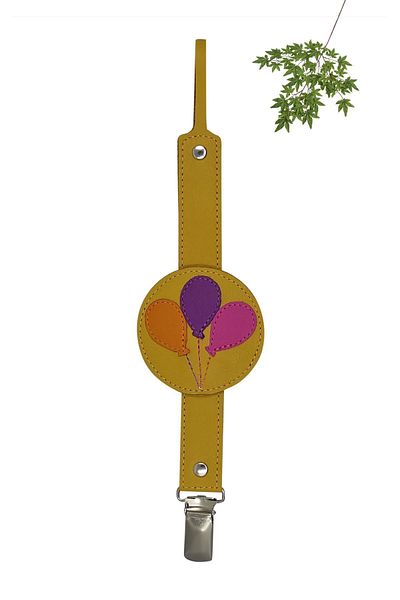 MODAPATİK Genuine Leather Pacifier Strap Yellow Balloons