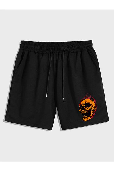 Harmandar Skull Printed Μαύρο Unisex Σορτς - Με Τσέπες