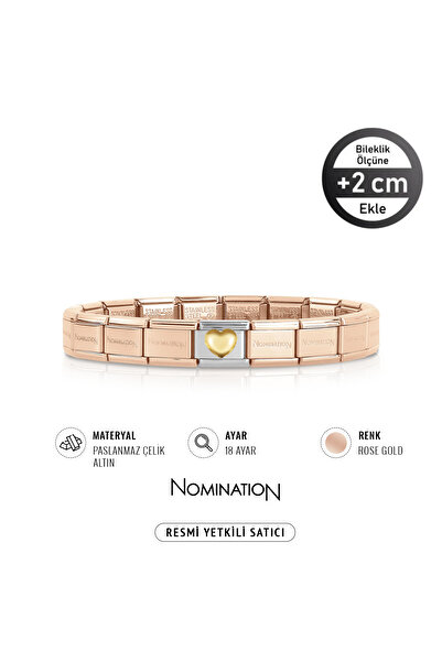 NOMİNATİON Italy Composable Klasik 18k Dolgulu Kalp ve Paslanmaz Çelik Bileklik ROSE GOLD
