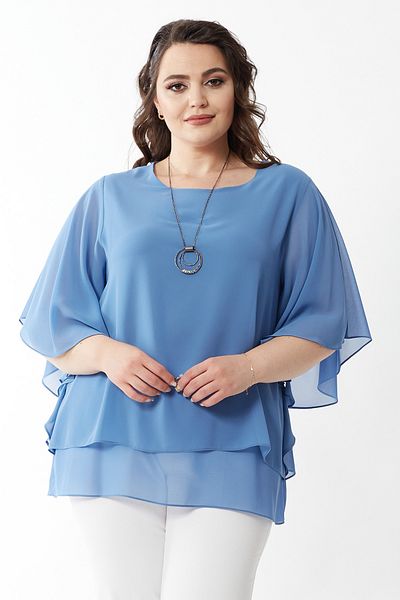 Moda Alba Bluză din șifon de mărime Plus - Manecă și colier Cloud Liliac