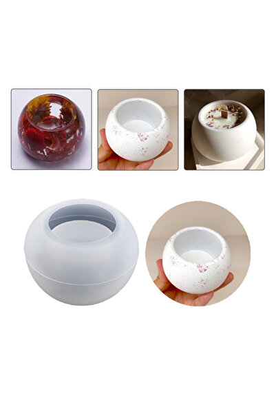 Getshopmini Epoksi Yuvarlak Beton Saksı ve Mumluk Silikon Kalıbı 8.3x5.7cm GT...