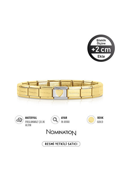 NOMİNATİON Italy Composable Klasik 18k Düz Kalp ve Paslanmaz Çelik Bileklik GOLD