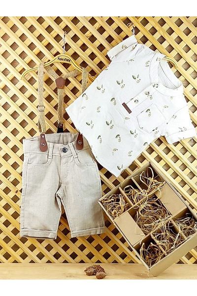 ecoo kids Boy's Leaf Patterned 2-Piece Salopetic Overalls Set