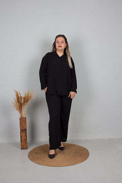 Truva XXL Colorful Plus Size Loose Shirt and Trousers Set - TK335