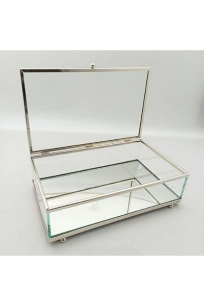 ZEKAAVM Glass Chocolate Box Promise Engagement 25*15*7 Cm Silver