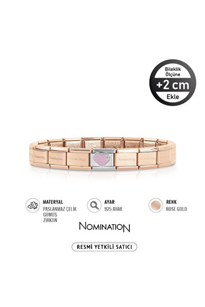 NOMİNATİON Italy Composable Klasik 18k Zirkon Taşlı Pembe Kalp ve Paslanmaz Ç...