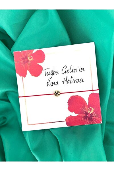 LikyaDükkan 20 Adet Isme Özel Kına Hatırası Altın Rengi Kaplama Kırmızı Ipli ...