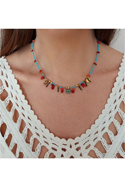 Idarosa Concept Otantik Etnik El Yapımı Doğal Taş Mercan Kolye