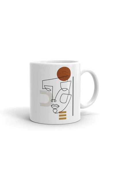 LikyaDükkan كوب للوجوه والأشكال الخطية البيضاء