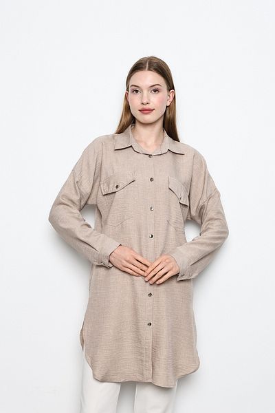 İKLİM LİFE Long Hijab Tunic - Double Pocket, Stone Color