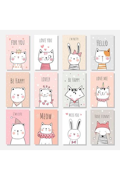 LikyaDükkan 12 Pieces Sweet Cats Gift Card Sweet Cats Cards For Gift