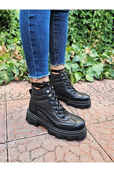 EPTC Kadın Siyah Kalın Taban Paraşüt Bağcıklı Spor Mini Kısa Bot