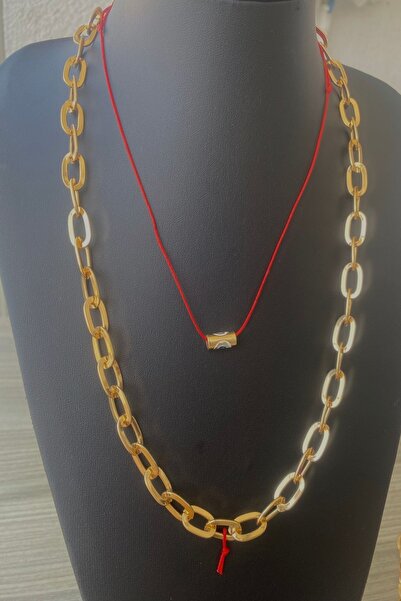 Shepidi 2'li Zincir Gold Ve Kırmızı Ip Göz Figürlü Kolye