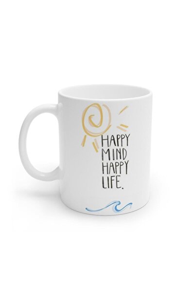 LikyaDükkan كوب زجاجي مكتوب عليه "Happy Mind Happy Life