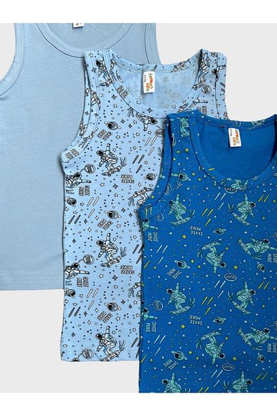 elmas kids Boy's Astronaut Space Pattern Blue 3-Piece Undershirt