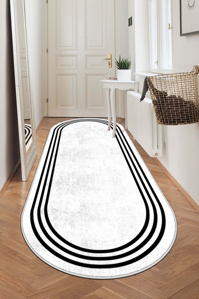 Confidence Home Machine Washable Non-Slip Base Stain Resistant Oval Runner White Cutting Runner for Home Decoration