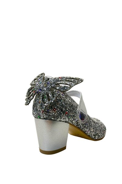 Tuğba Ortopedi 766 Girls' Silver Glitter Butterfly Heeled Evening Dress Shoes