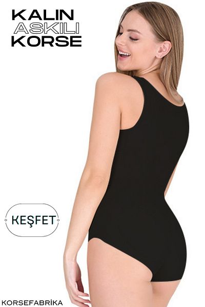 KORSEFABRİKA Women's Bodice with Zibin and Thick Straps - Full Bodysuit