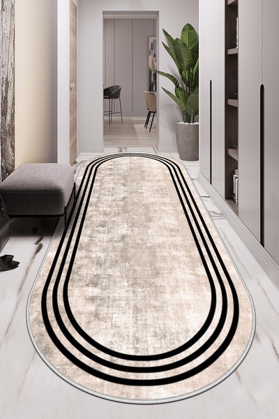 Lavita Home Machine Washable Non-Slip Base Stain Resistant Oval Runner Beige ...