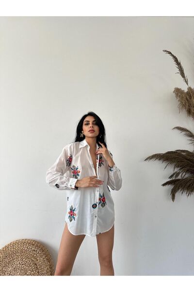 SHİROSA Cămașă albă de damă cu broderie - Shi128