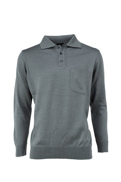 Oppland Men's Long Sleeve Polo Collar Classic Model Pocket Comfortable Cut Full Pattern Wool Woven Sweater